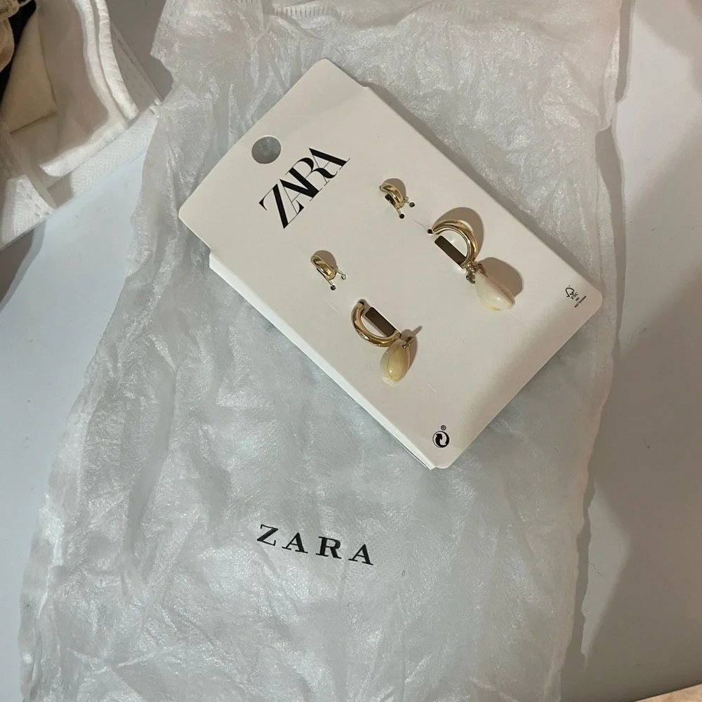 Zara Gold and Cream Crescent Earrings